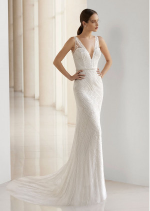 V Neck Beaded Ivory Lace Keyhole Back Wedding Dress